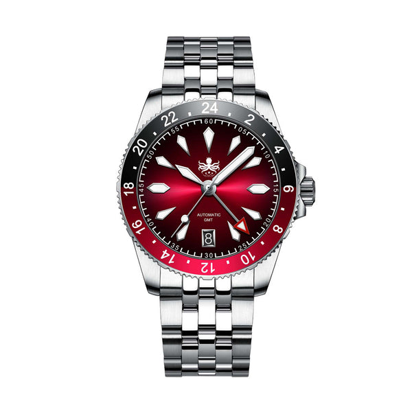 Phoibos Voyager GMT Automatic Watch with Red Dial #PY043D