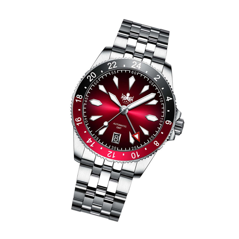 Phoibos Voyager GMT Automatic Watch with Red Dial #PY043D tilt
