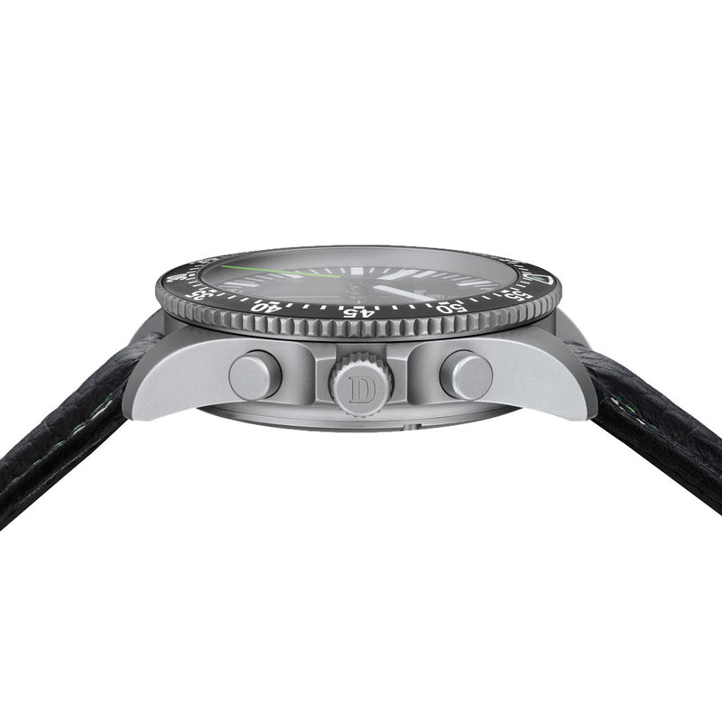 Damasko Black 42mm Chronograph, Green Accents, with 60-Minute Stopwatch Function #DC80BK-Gn crown