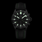 Damasko Black 42mm Chronograph, Green Accents, with 60-Minute Stopwatch Function #DC80BK-Gn lume