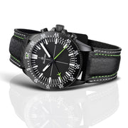 Damasko Black 42mm Chronograph, Green Accents, with 60-Minute Stopwatch Function #DC80BK-Gn side