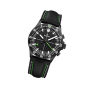 Damasko Black 42mm Chronograph, Green Accents, with 60-Minute Stopwatch Function #DC80BK-Gn tilt