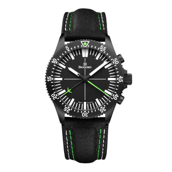 Damasko Black 42mm Chronograph, Green Accents, with 60-Minute Stopwatch Function #DC80BK-Gn zoom