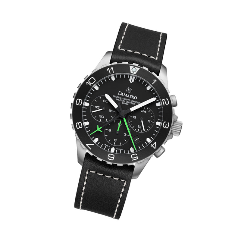 Damasko 42mm Chronograph with Stopwatch and 12-hour Totalizer with Green Accents #DC86/2-Gn tilt
