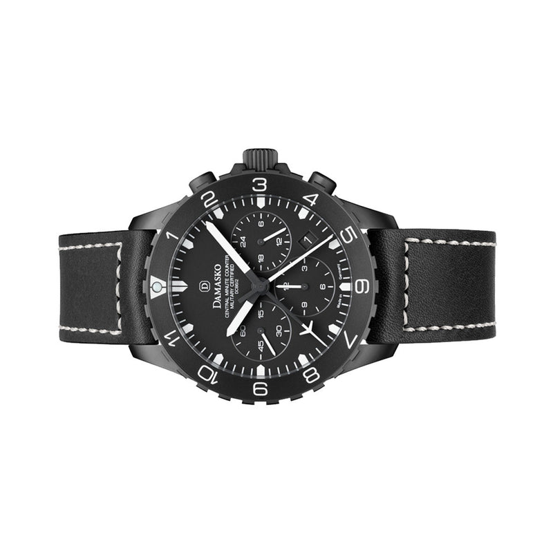 Damasko Black 42mm Chronograph with a Stopwatch plus 12-hour Totalizer #DC86/2BK side