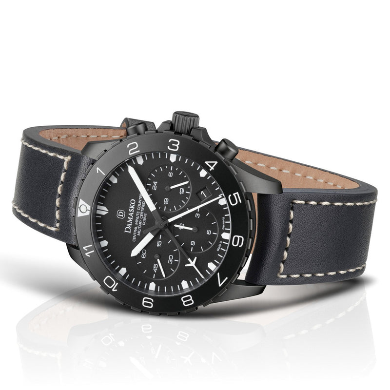 Damasko Black 42mm Chronograph with a Stopwatch plus 12-hour Totalizer #DC86/2BK side