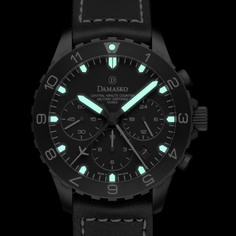 Damasko Black 42mm Chronograph with a Stopwatch plus 12-hour Totalizer #DC86/2BK lume