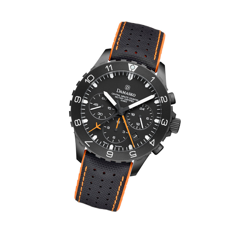 Damasko Black DLC 42mm Chronograph with a Stopwatch and a 12-hour Totalizer #DC86/2BK-Or tilt