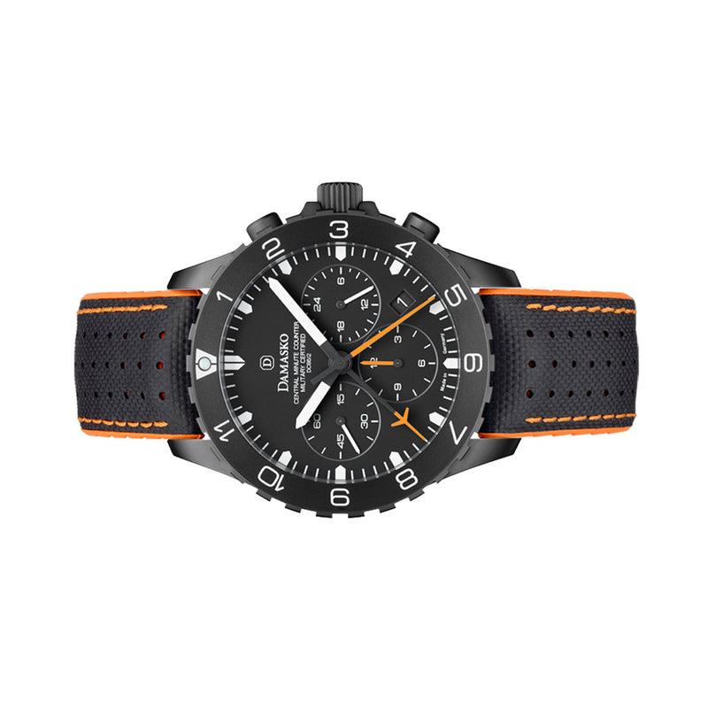 Damasko Black DLC 42mm Chronograph with a Stopwatch and a 12-hour Totalizer #DC86/2BK-Or side