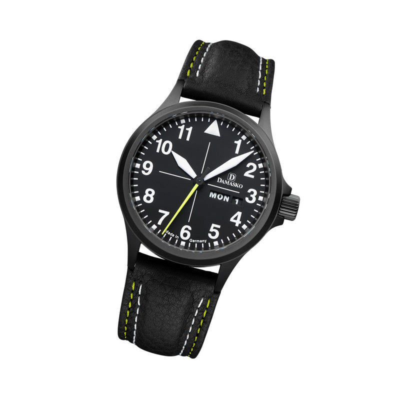 Damasko 40mm Black Automatic Watch with In-House Movement #DK36BK tilt