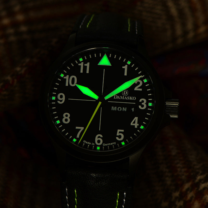 Damasko 40mm Black Automatic Watch with In-House Movement #DK36BK lume