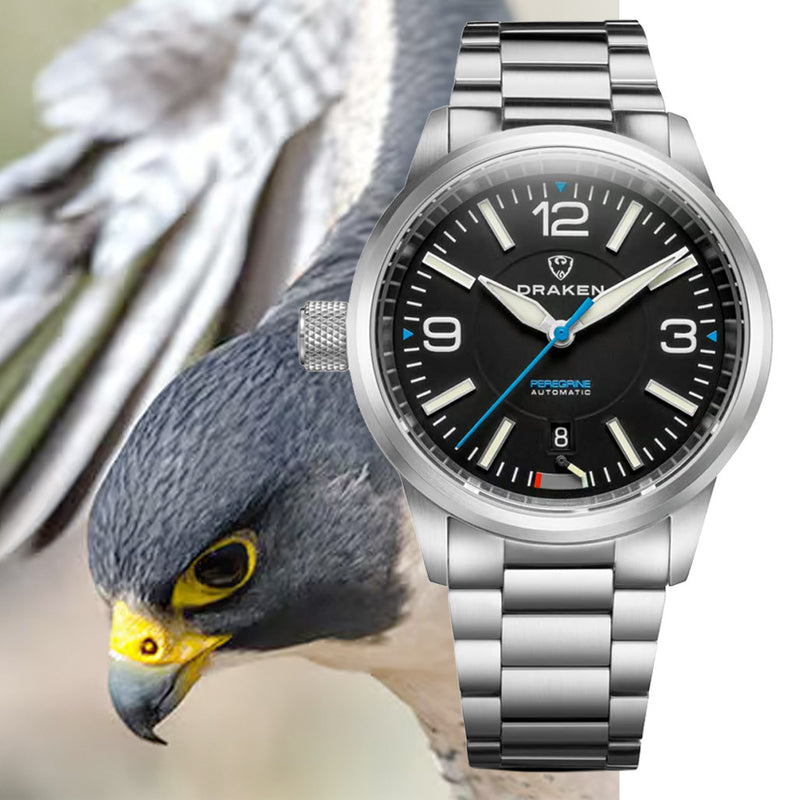 Draken Peregrine 'A' Black Dial Watch with Left Crown #DKN-11