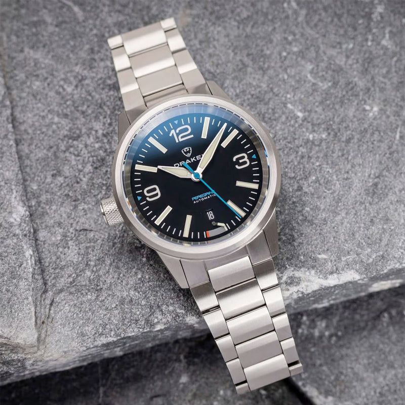 Draken Peregrine 'A' Black Dial Watch with Left Crown #DKN-11