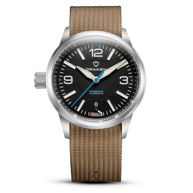 Draken Peregrine 'A' Black Dial Watch with Left Crown #DKN-11