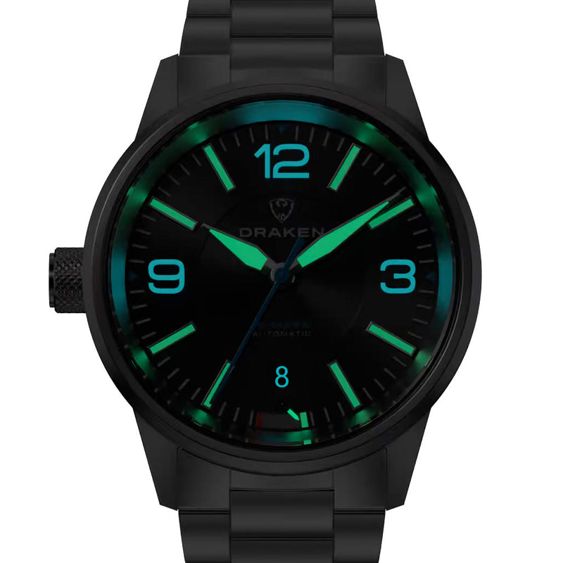 Draken Peregrine 'A' Black Dial Watch with Left Crown #DKN-11