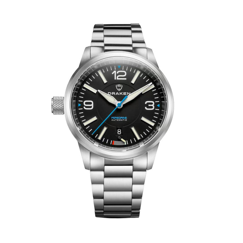 Draken Peregrine 'A' Black Dial Watch with Left Crown #DKN-11