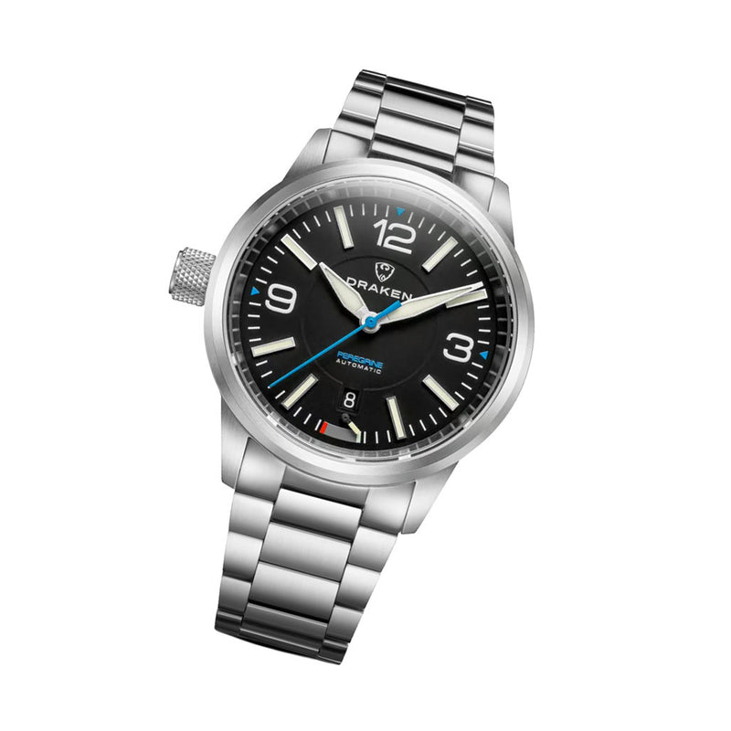 Draken Peregrine 'A' Black Dial Watch with Left Crown #DKN-11