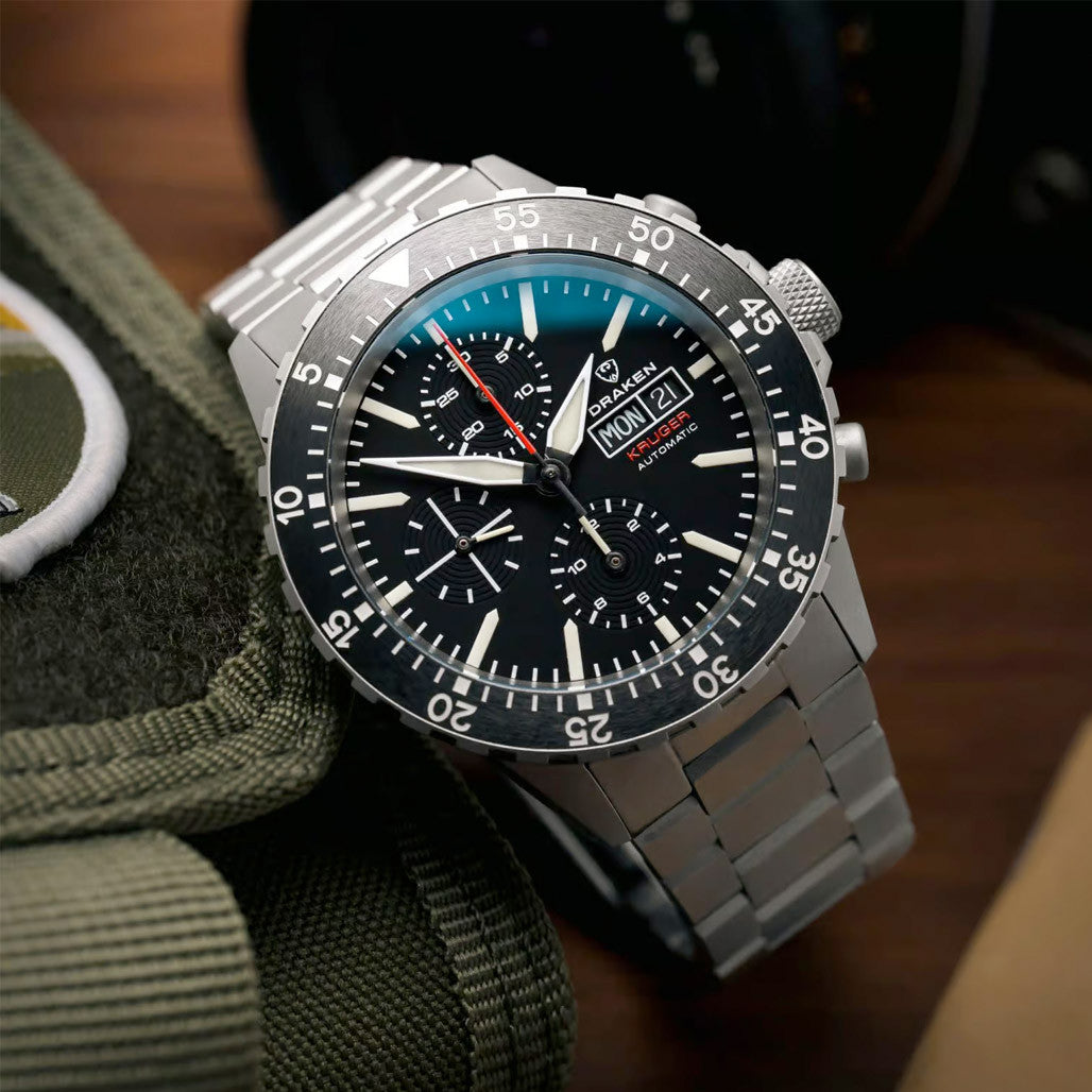 Draken Kruger Automatic Titanium Chronograph with Black Dial #DKN