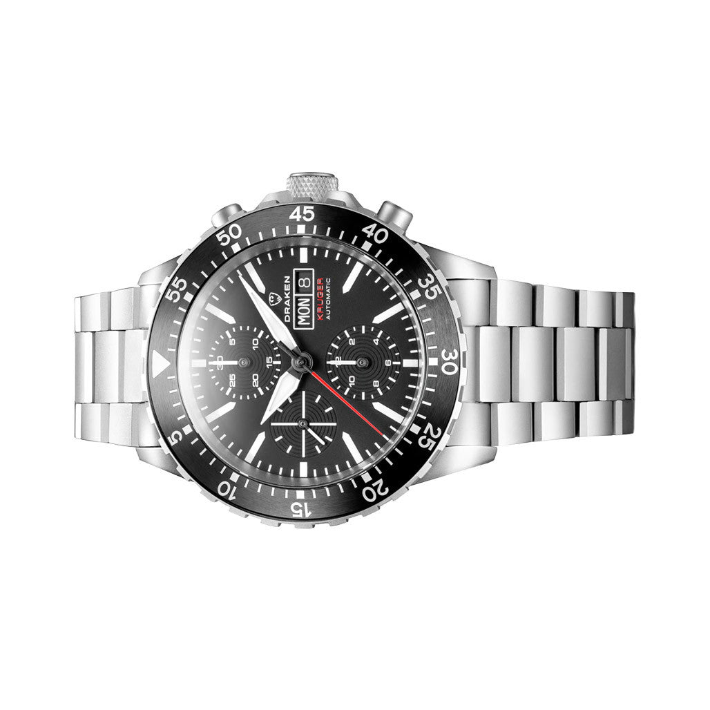 デカワンコ Draken Kruger Automatic Titanium Chronograph with Black Dial #DKN