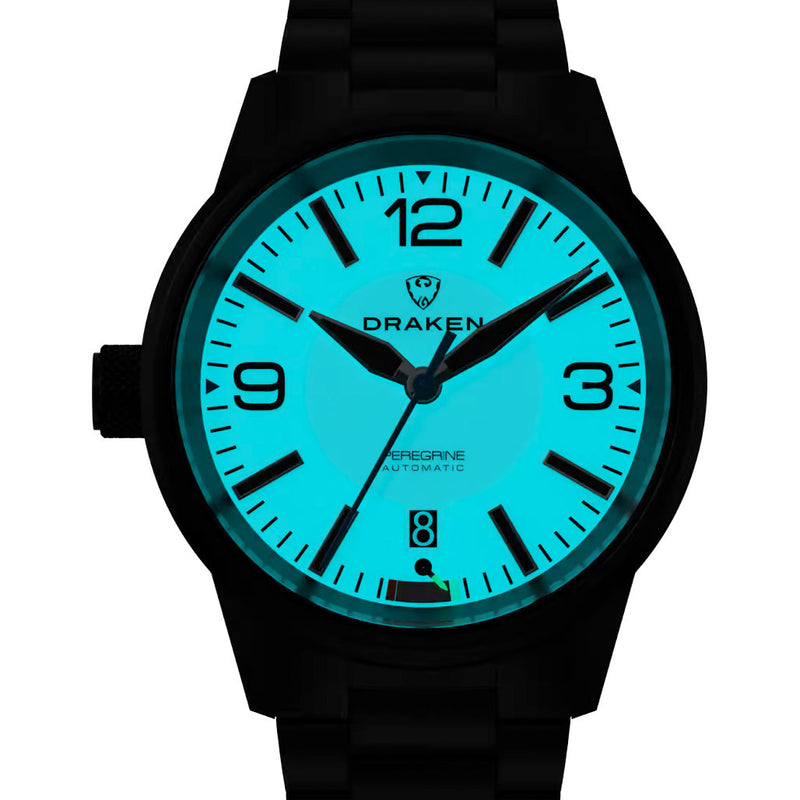 Draken Peregrine DLC 'A' Full Lume Dial Watch with Left Crown #DKN-15