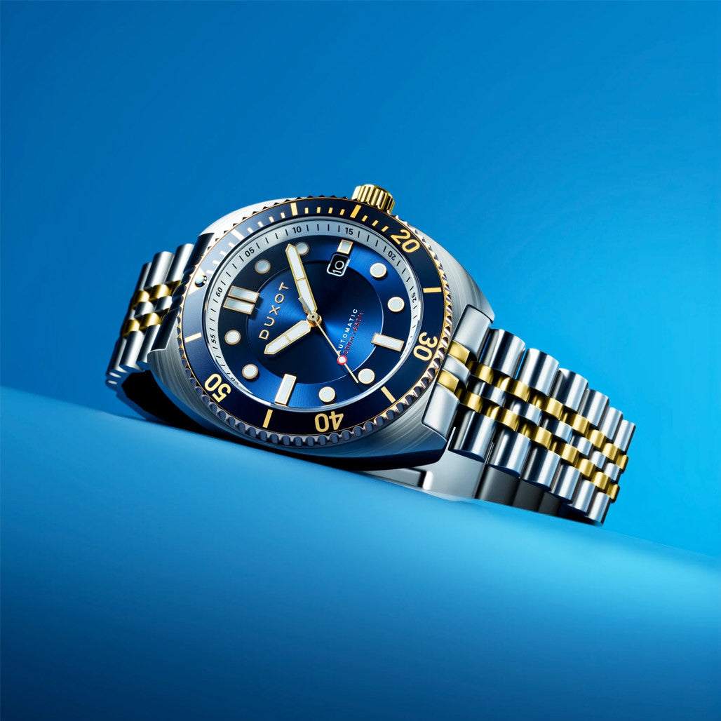 タコキチ ΩΩ Duxot Tortuga Automatic Two-Tone Dive Watch with Blue Dial #DX