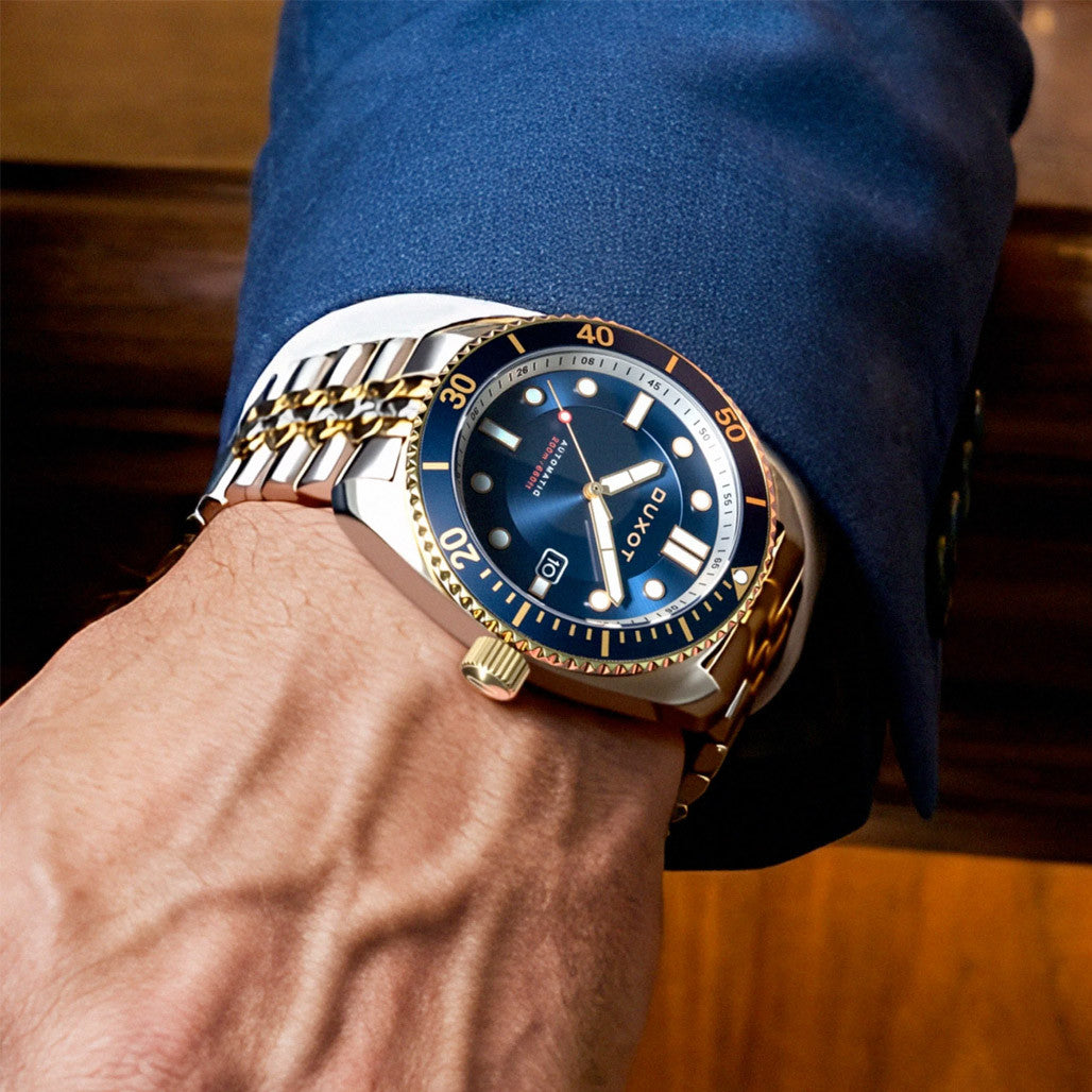 Duxot Tortuga Automatic Two-Tone Dive Watch with Blue Dial #DX
