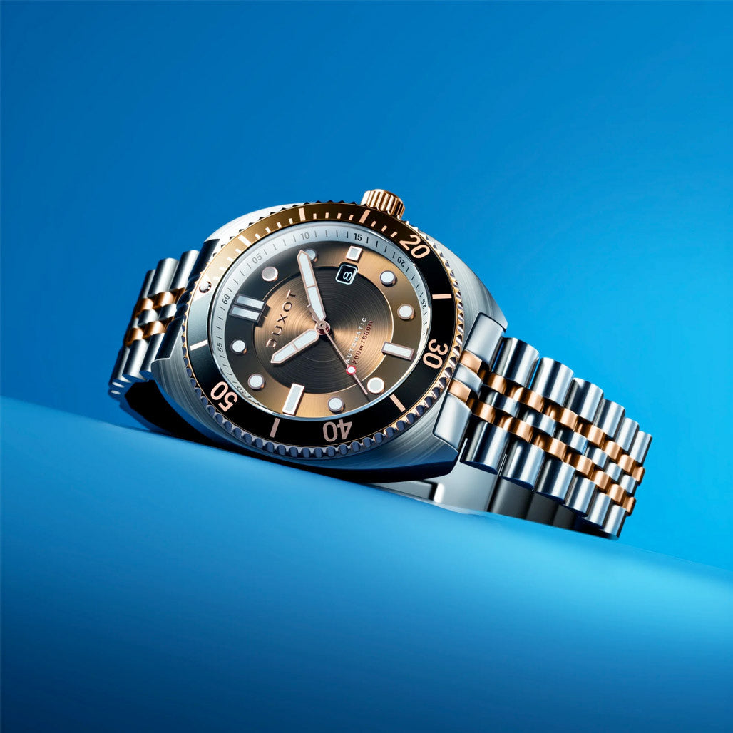 Duxot Tortuga Automatic Two-Tone Dive Watch with Brown Dial #DX