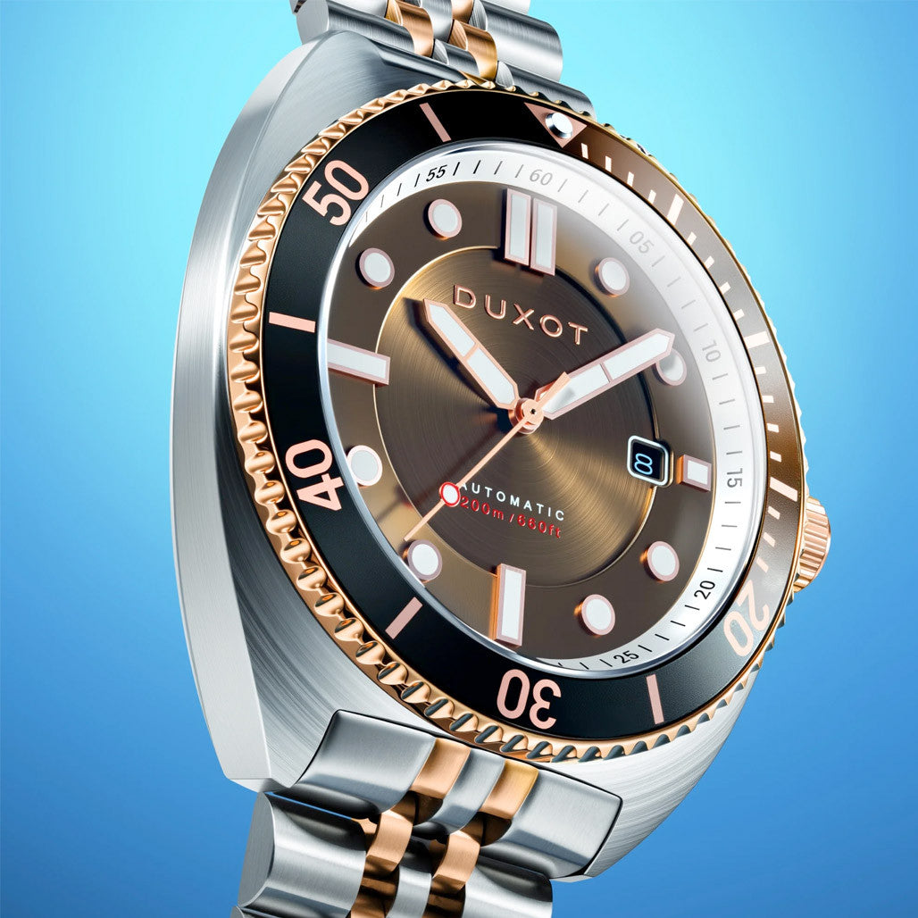 Duxot Tortuga Automatic Two-Tone Dive Watch with Brown Dial #DX