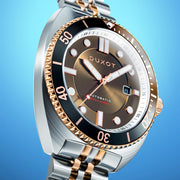Duxot Tortuga Automatic Two-Tone Dive Watch with Brown Dial #DX-2026-55