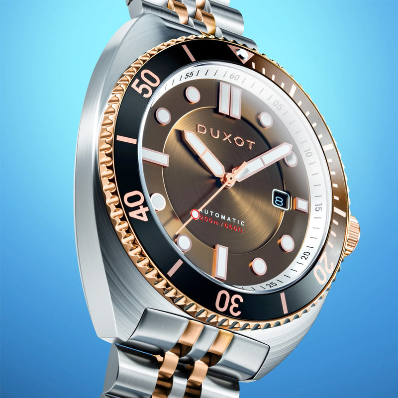 Duxot Tortuga Automatic Two-Tone Dive Watch with Brown Dial #DX-2026-55