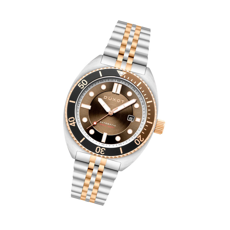 Duxot Tortuga Automatic Two-Tone Dive Watch with Brown Dial #DX-2026-55