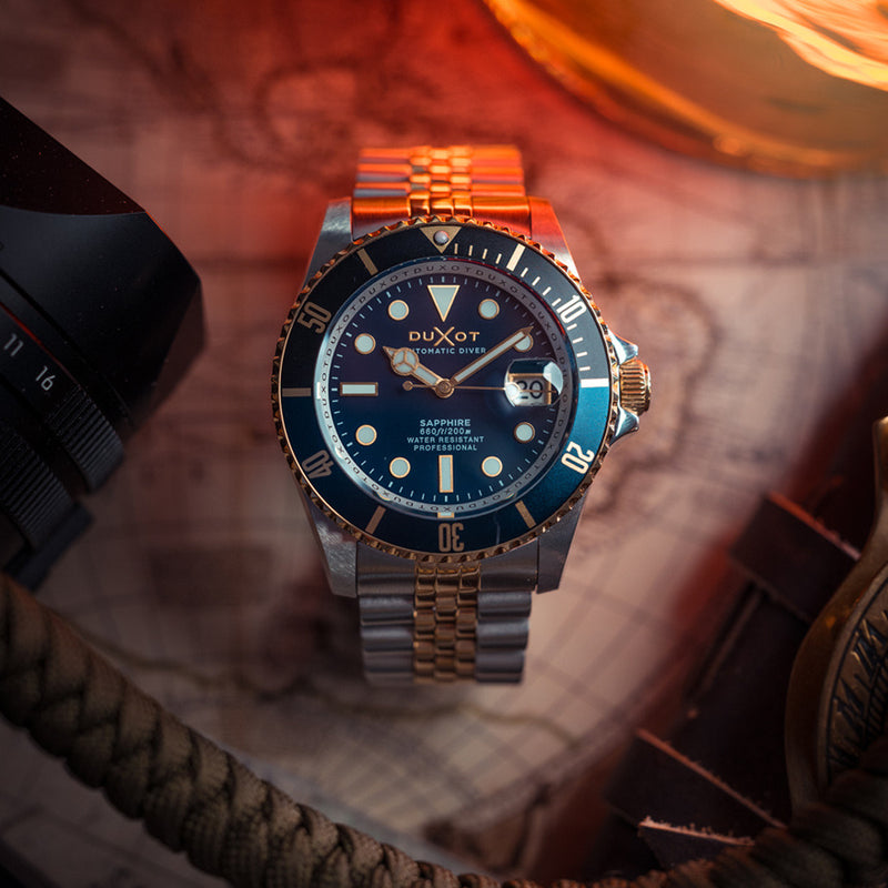 Duxot Atlantica Automatic Dive Watch with Two Tone Blue Dial #DX-2057-AA