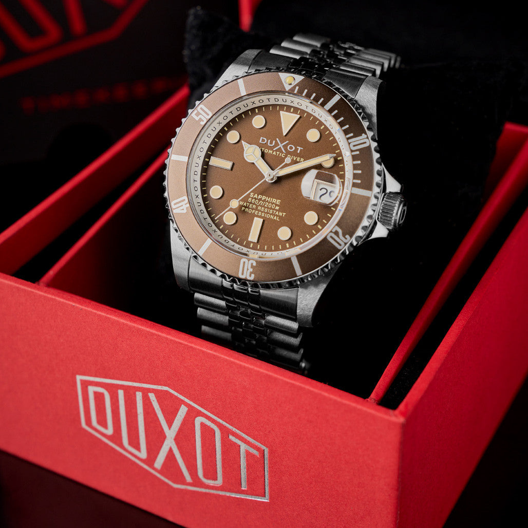ヴォルカニックアーティファクト Duxot Atlantica Automatic Dive Watch with Chestnut Brown Dial #DX