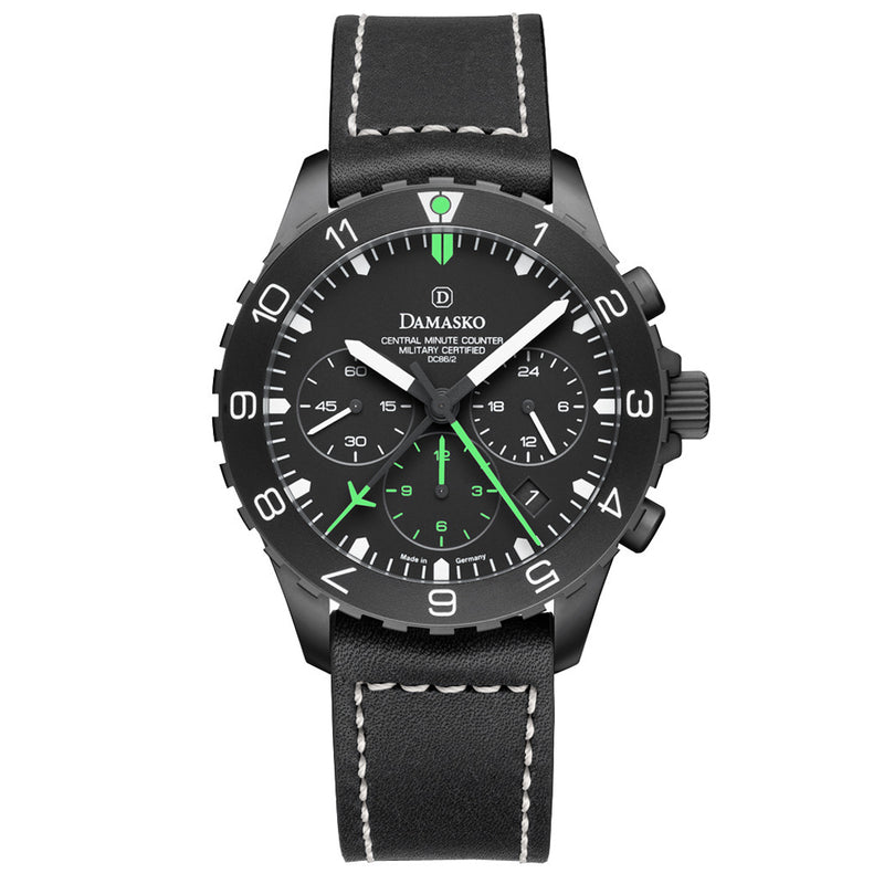 Damasko Black 42mm Chronograph with a Stopwatch and a 12-hour Totalizer #DC86/2Bk-Gn zoom