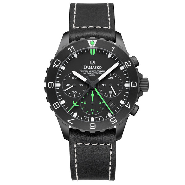 Damasko Black 42mm Chronograph with a Stopwatch and a 12-hour Totalizer #DC86/2Bk-Gn zoom