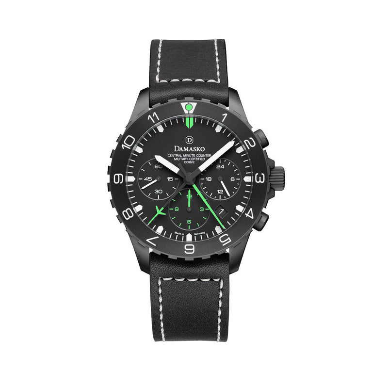 Damasko Black 42mm Chronograph with a Stopwatch and a 12-hour Totalizer #DC86/2Bk-Gn