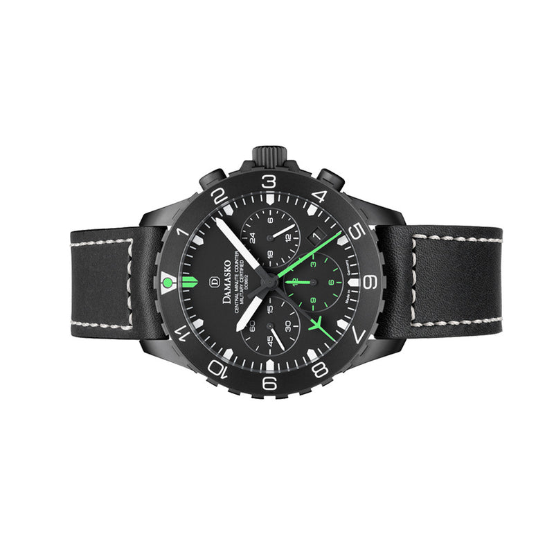 Damasko Black 42mm Chronograph with a Stopwatch and a 12-hour Totalizer #DC86/2Bk-Gn side