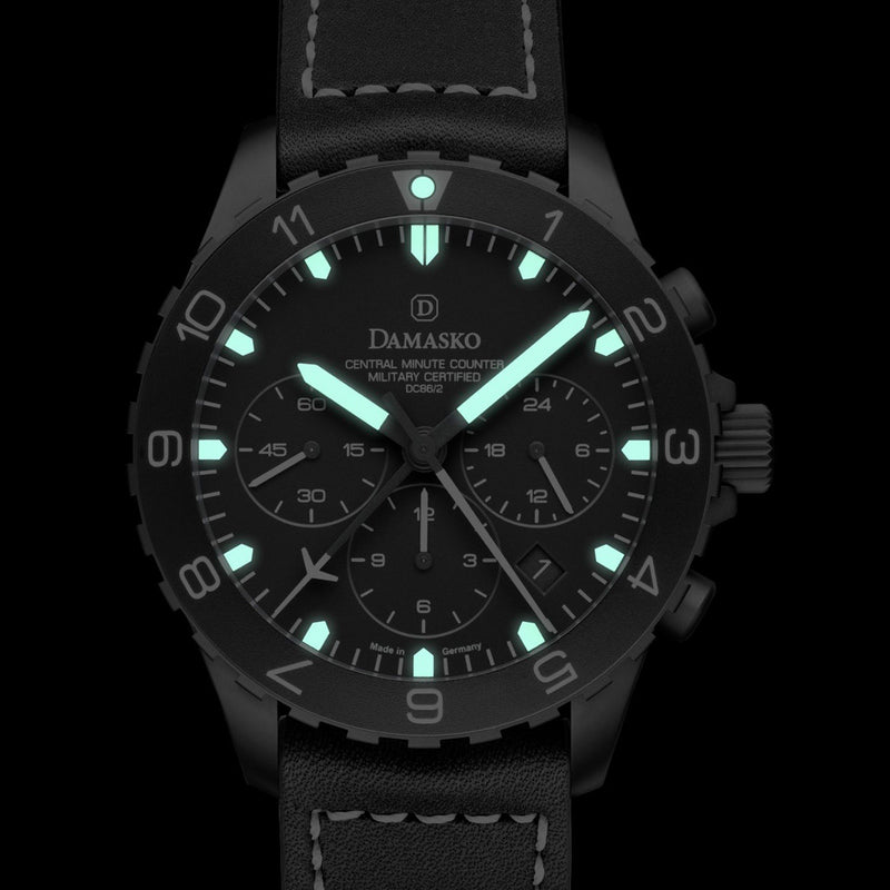 Damasko Black 42mm Chronograph with a Stopwatch and a 12-hour Totalizer #DC86/2Bk-Gn lume