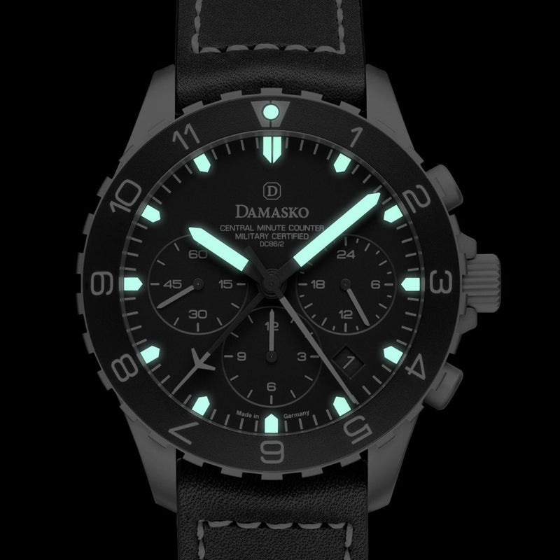 Damasko 42mm Chronograph with Stopwatch and 12-hour Totalizer with Green Accents #DC86/2-Gn lume