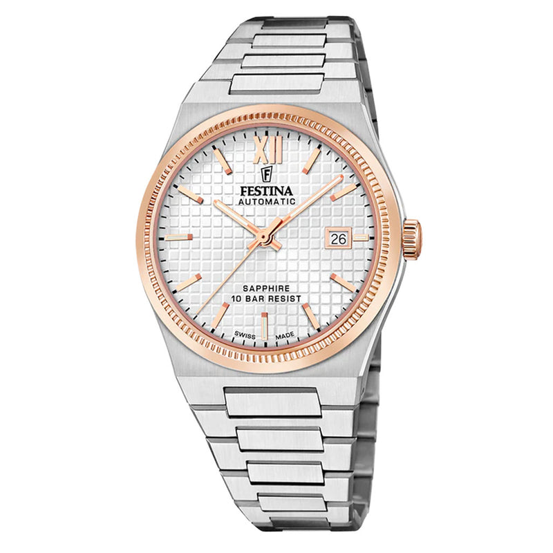 Festina Swiss Made Rose Gold Automatic With Silver Dial #F20030-1