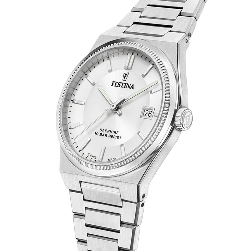 Festina Swiss Made Stainless Steel Retro Quartz with White Dial #F20034-1
