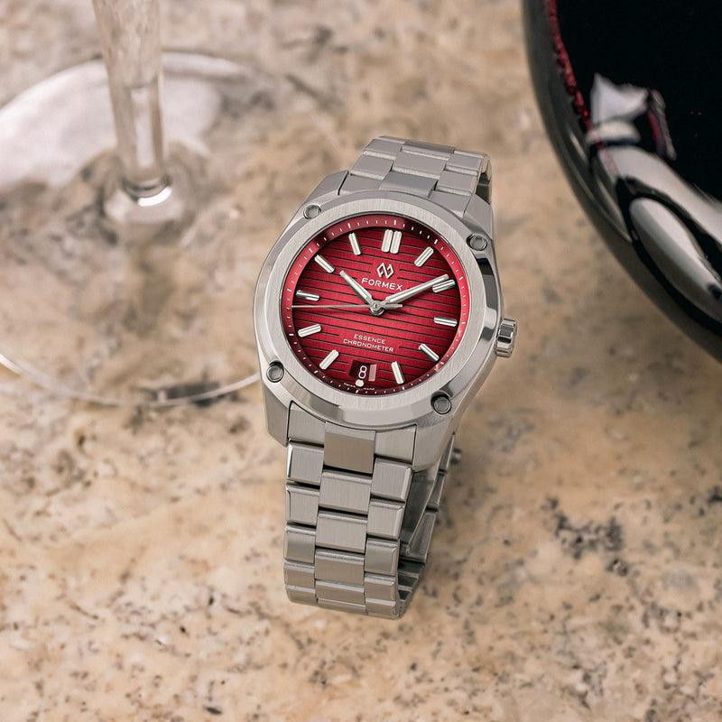 Formex Essence ThirtyNine Swiss Automatic Chronometer with Red Gamaret Dial #0333-1-6371-100 lifestyle