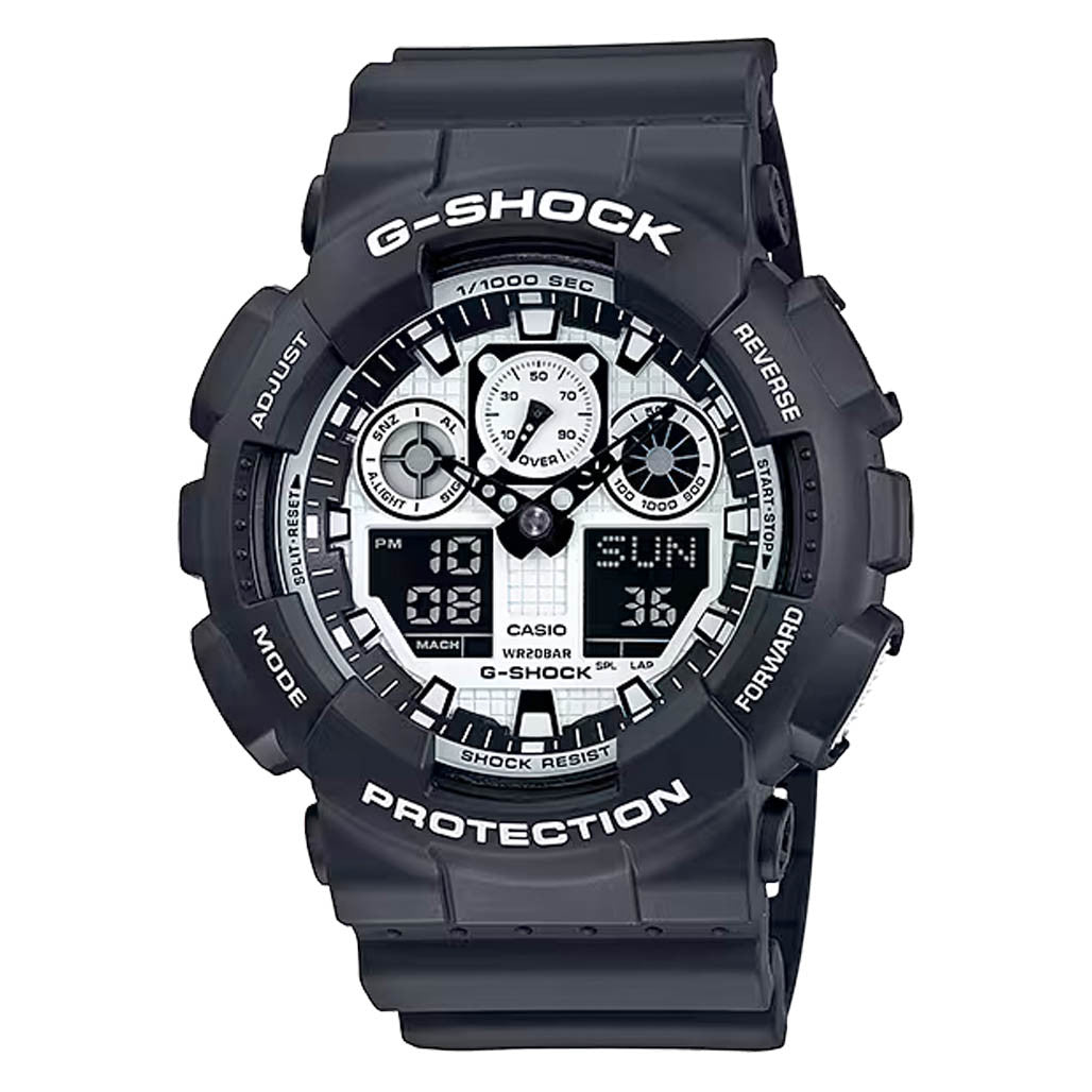 Casio G-Shock GA-100 Series in Black and White #GA100BW-1A — Long