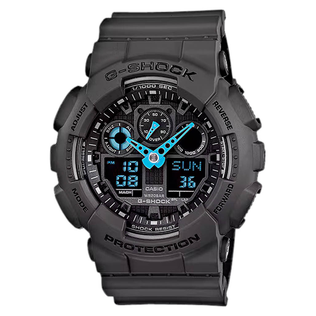 Casio G-Shock GA-100 Series in Black and Blue #GA100C-8A — Long