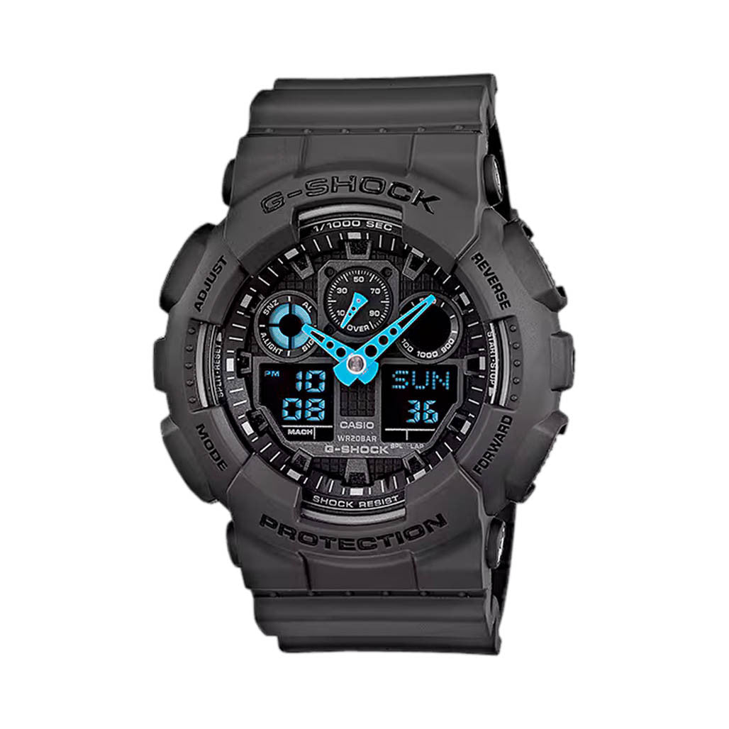 G-SHOCK GA-100 ブラック ブルー Casio G-Shock GA-100 Series in Black and Blue #GA100C-8A — Long
