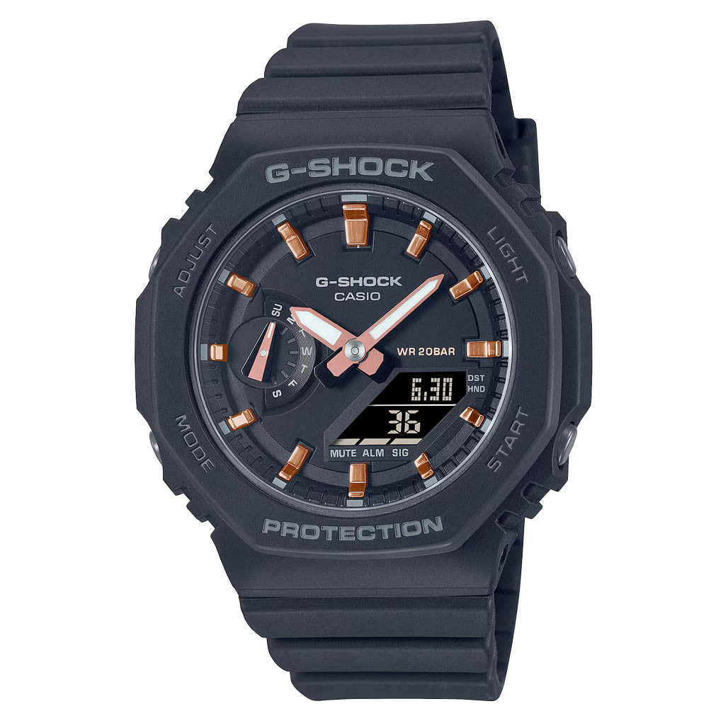 Casio G-Shock Women in Black and Rose Gold #GMAS2100-1A — Long