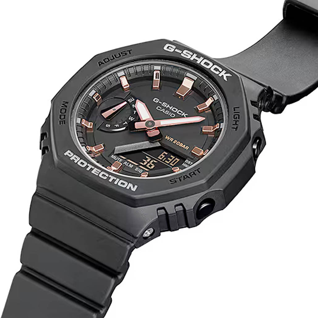 Casio G-Shock Women in Black and Rose Gold #GMAS2100-1A — Long