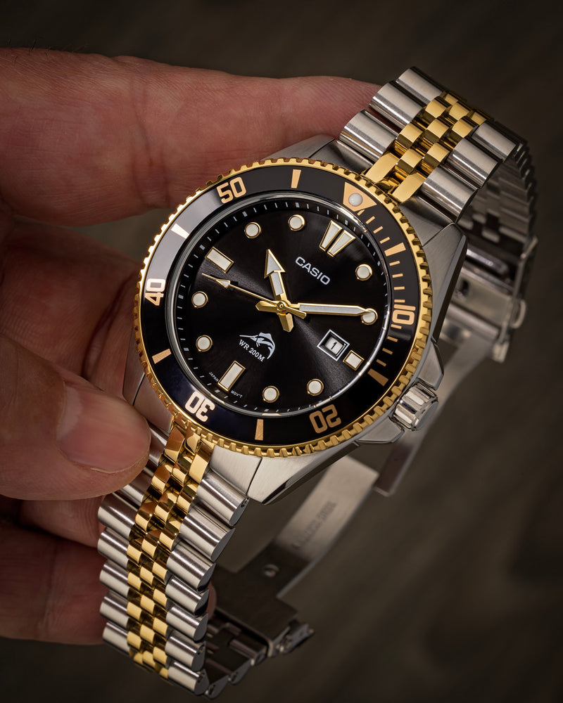 Islander 22mm Two-tone Solid-Link Watch Bracelet for Casio Duro Quartz Dive Watch #BRAC-116