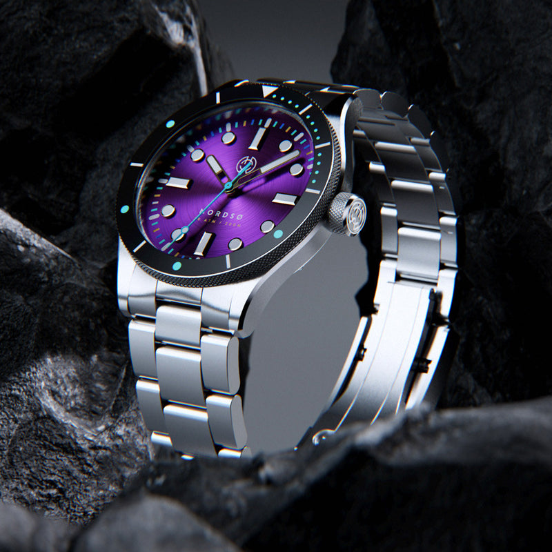 Henry Archer Nordso Automatic Dive Watch with Neon Purple Dial #HAC-NOR-NE3-3LI