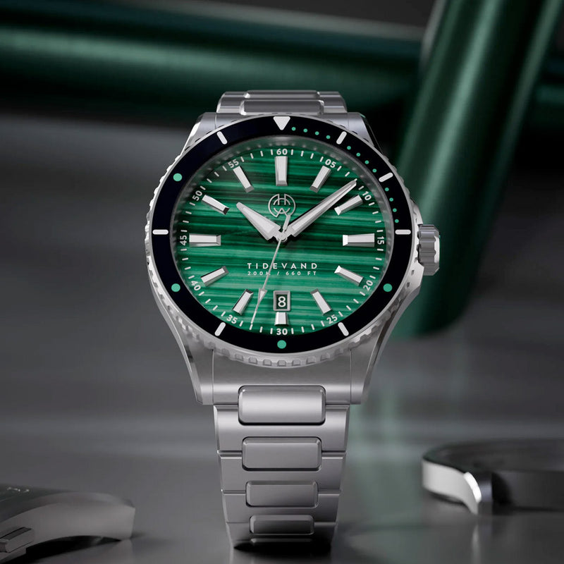 Henry Archer Tidevand Element Automatic Watch with Malachite Dial #HAC-TDE-MAL-CGR